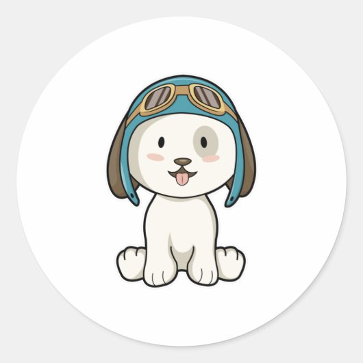 Sticker Rond Chien en Aviateur avec Casquette et lunettes (Devant)