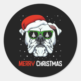 Sticker Rond Chien en blanc Joyeux Pajama de Noël Mignonne Chie