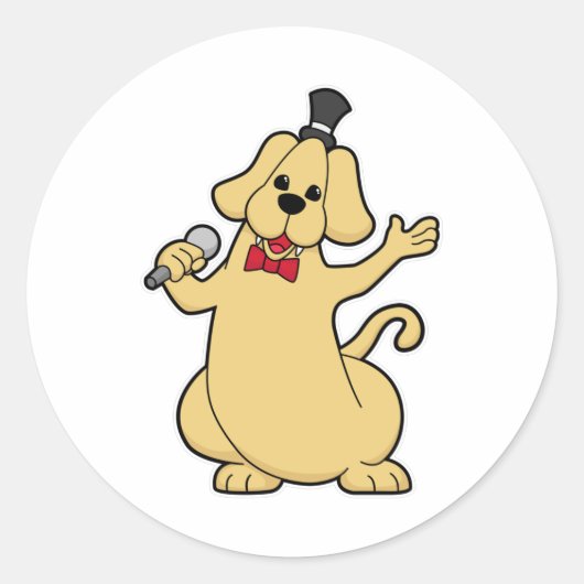 Sticker Rond Chien en chantant avec microphone (Devant)
