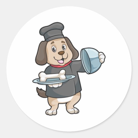 Sticker Rond Chien en chef avec Plateau et os (Devant)