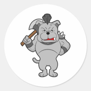 Sticker Rond Chien en guerrier avec Axe