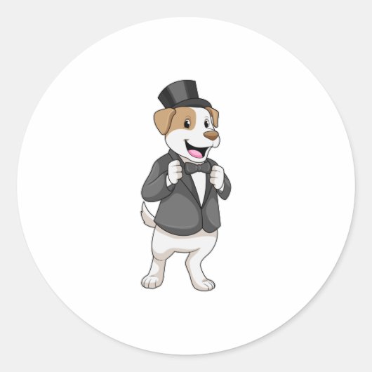 Sticker Rond Chien en marié avec ruban (Devant)