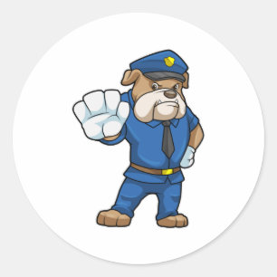 Sticker Rond Chien en policier avec uniforme de police