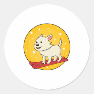 Sticker Rond Chien en Skier avec Ski