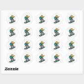 Sticker Rond Chien en Snowboardeur avec Snowboard & Backpack (Feuille)