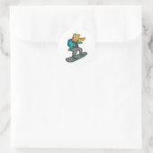 Sticker Rond Chien en Snowboardeur avec Snowboard & Backpack (Sac)