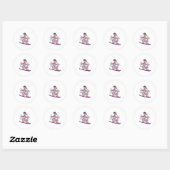 Sticker Rond Chien en Snowboardeur avec Sonowboard (Feuille)