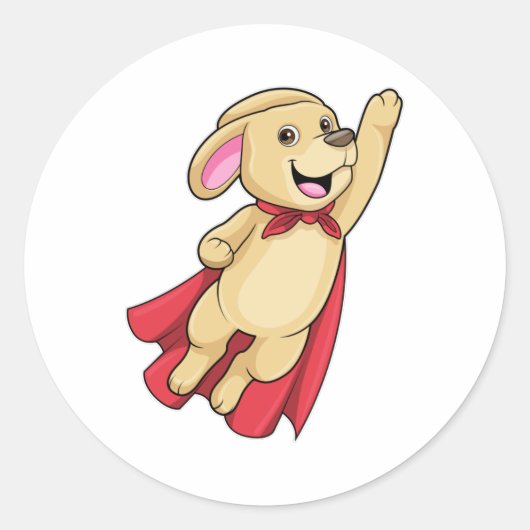 Sticker Rond Chien en super-héros avec Cap (Devant)