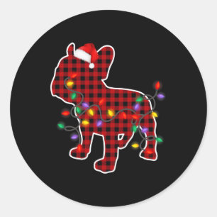 Sticker Rond Chien en taule Santa Hat Pyjamas de Noël Lumière d