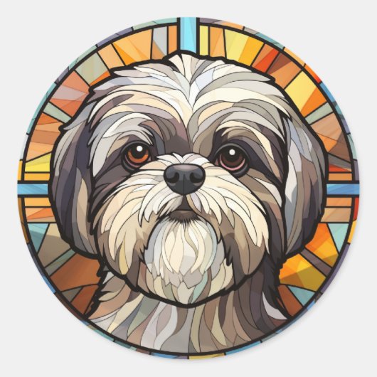 Sticker Rond Chien en Verre Doux Shih Tsu (Devant)