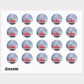 Sticker Rond Chien Eskimo américain en neige assis à Noël (Feuille)