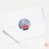 Sticker Rond Chien Eskimo américain en neige assis à Noël (Enveloppe)