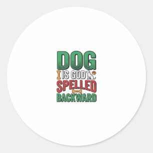 Sticker Rond Chien est Dieu écrit à l'envers Vintage Amoureux d