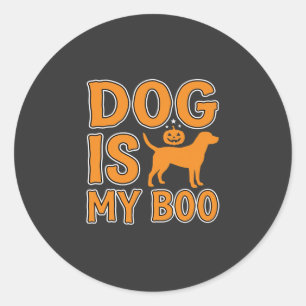 Sticker Rond Chien Est Mon Boo Halloween Chien