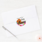 Sticker Rond Chien Et Chat Cute Avec Fleurs Et Papillon (Enveloppe)
