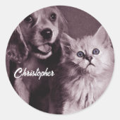 Sticker Rond Chien et Chat, Recherche Personnalisée (Devant)