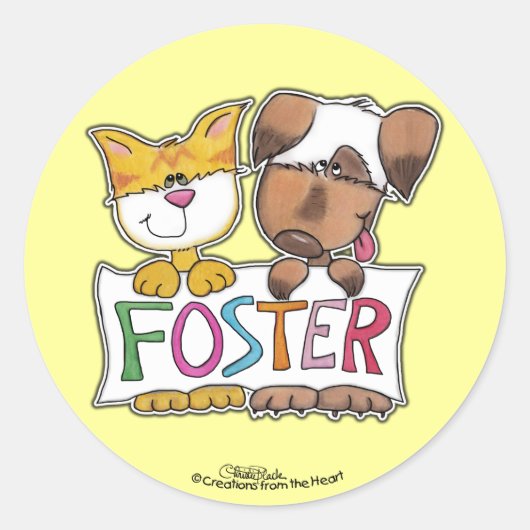Sticker Rond Chien et chat tiennent une bannière FOSTER (Devant)