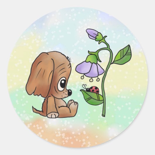 Sticker Rond Chien et fleur (Devant)