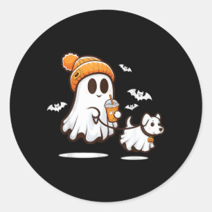 Sticker Rond Chien fantôme drôle de fantôme qui marche Chien fa