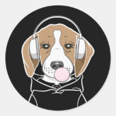 Sticker Rond Chien frais avec Bubblegum mignon Beagle amusant (Devant)