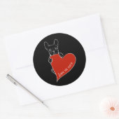 Sticker Rond Chien français mignon avec un coeur rouge (Enveloppe)