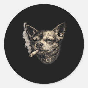 Sticker Rond Chien fumant cigarette drôle mème chihuahua drôle