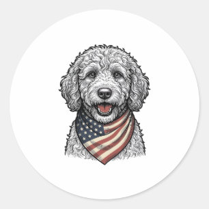 Sticker Rond Chien gribouillé patriotique Gravure vintage vecte
