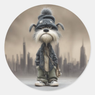 Sticker Rond Chien grincheux dans les vêtements de rue