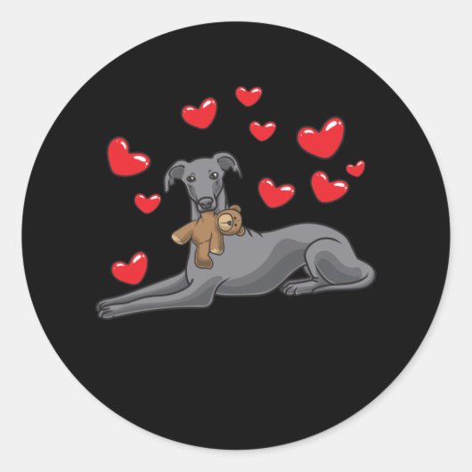Sticker Rond Chien Grise Italien Avec Animal Stuffé (Devant)
