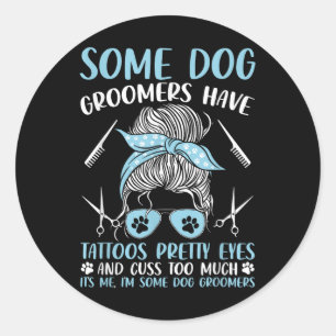 Sticker Rond Chien Grooming Drôle Animateur Groomer Chien Groom