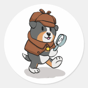 Sticker Rond Chien habillé comme un détective choisir la coul