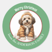 Sticker Rond Chien Havanais Chien Chien Chien Chat d'hiver et N (Devant)
