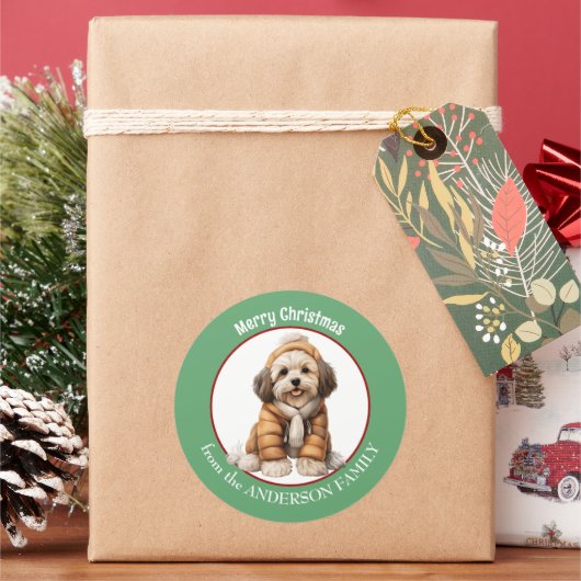 Sticker Rond Chien Havanais Chien Chien Chien Chat d'hiver et N (vacances)
