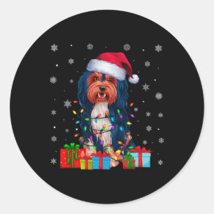 Sticker Rond Chien Havanais Lights Xmas laid Père Noël Havanais