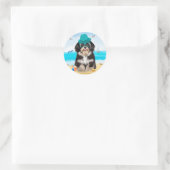 Sticker Rond Chien Havanais sur la plage (Sac)