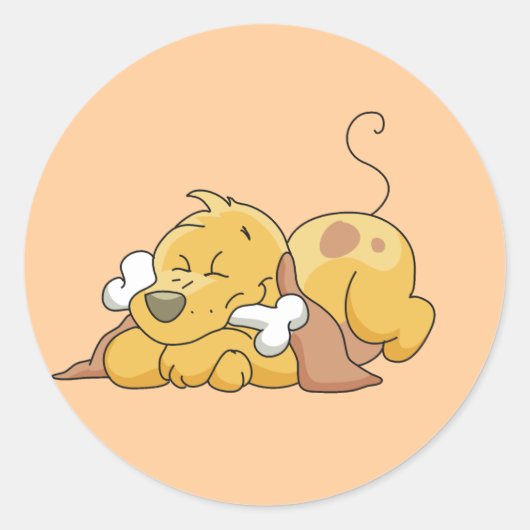 Sticker Rond Chien heureux avec des T-shirts et des cadeaux (Devant)