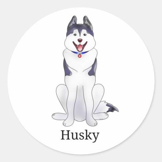 Sticker Rond Chien Husky | (Devant)