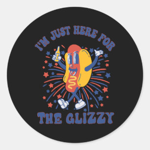 Sticker Rond Chien Je suis juste là pour le Glizzy Happy 4 juil