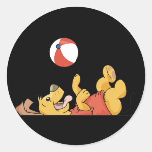 Sticker Rond Chien jouant avec des T-shirts et des cadeaux de