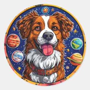 Sticker Rond Chien joyeux Animal spatial mignon Art