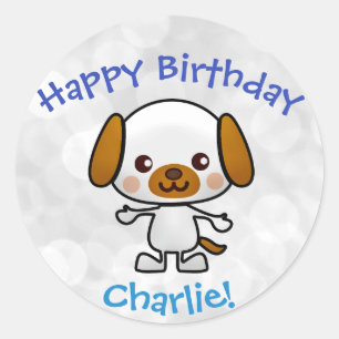 Sticker Rond Chien Joyeux anniversaire Nom de l'enfant ou de l'