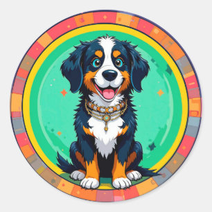 Sticker Rond Chien joyeux en caricature
