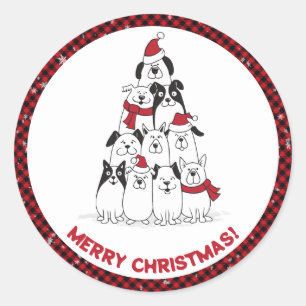 Sticker Rond Chien Joyeux Noël