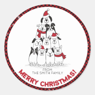 Sticker Rond Chien Joyeux Noël