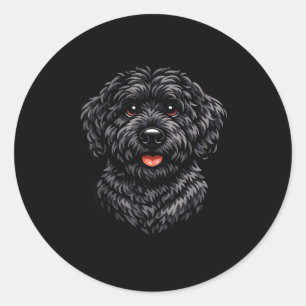 Sticker Rond Chien labradoodle noir art mignon doodle chiot pou