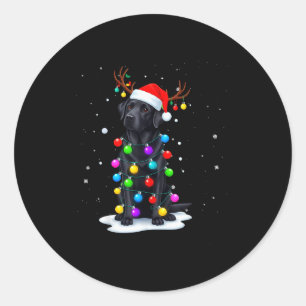 Sticker Rond Chien Labrador Retriever noir lumières de Noël drô