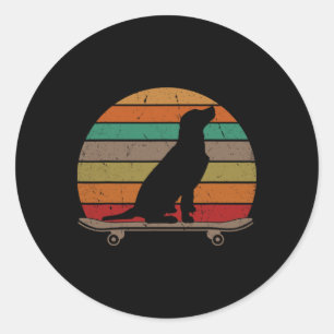 Sticker Rond Chien Labrador Retriever Sur Skateboard Drôle De S