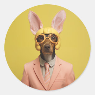 Sticker Rond Chien lapin de Pâques Dapper