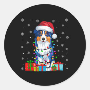 Sticker Rond Chien Luminaire de Noël moche Noël Hat Berger aust