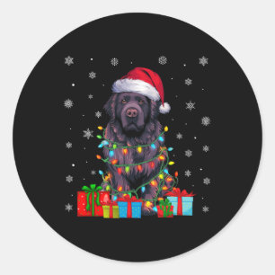 Sticker Rond Chien Luminaires de Noël moche Santa Hat Newfoundl